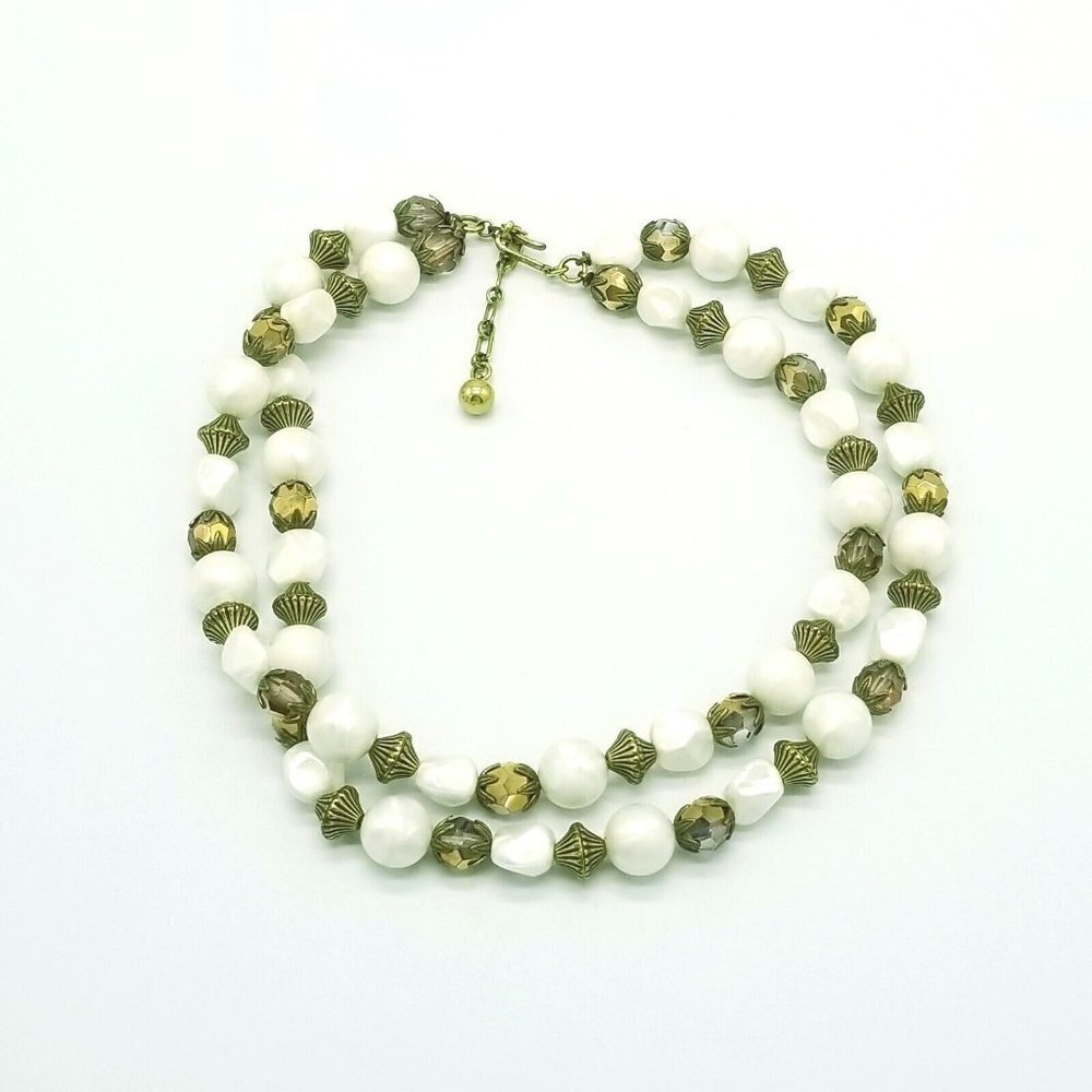 Crown Trifari Acrylic Faux Pearl Gold Crysta